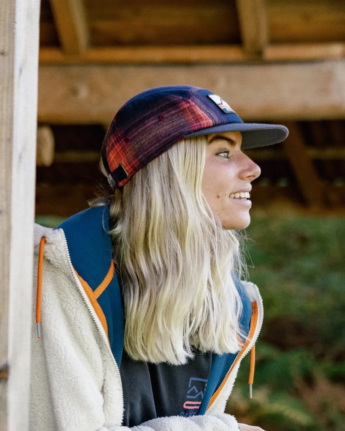 Casquette en flanelle recyclée Fixie 5 panneaux - Rich Navy/ Red Ochre Check