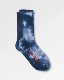 Chaussettes Crew Mi-Lourdes Organiques - Tie Dye Bleu Marine Profond