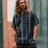 Chemise à manches courtes en coton bio Cove - Rayures Jacquard bleu marine profond
