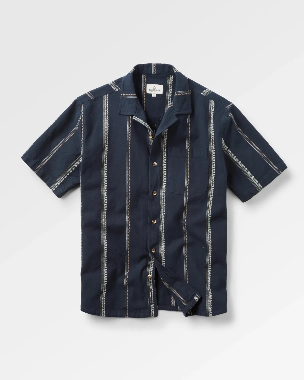 Chemise à manches courtes en coton bio Cove - Rayures Jacquard bleu marine profond