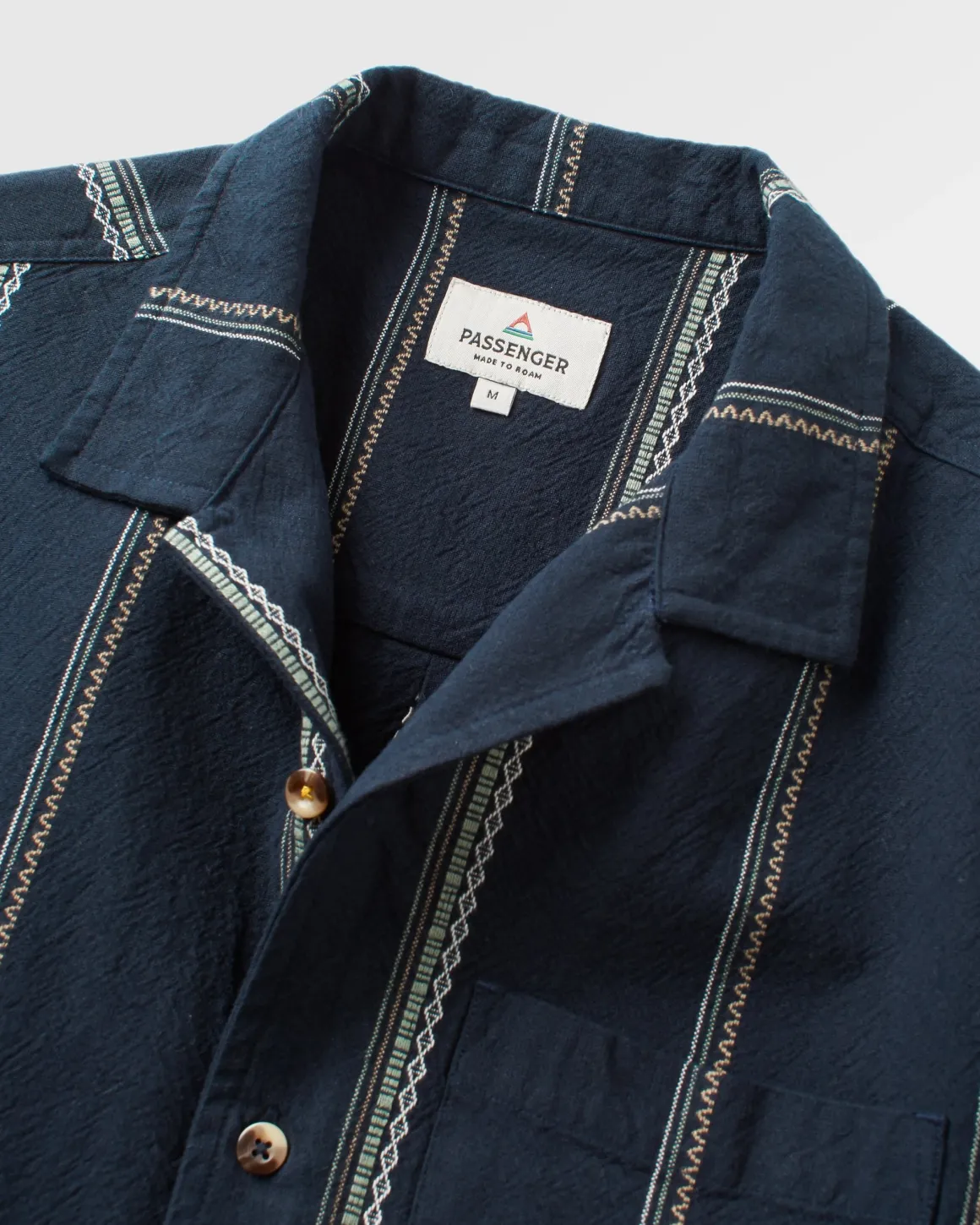 Chemise à manches courtes en coton bio Cove - Rayures Jacquard bleu marine profond