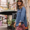 Chemise en coton bio à manches longues Coral - Denim délavé