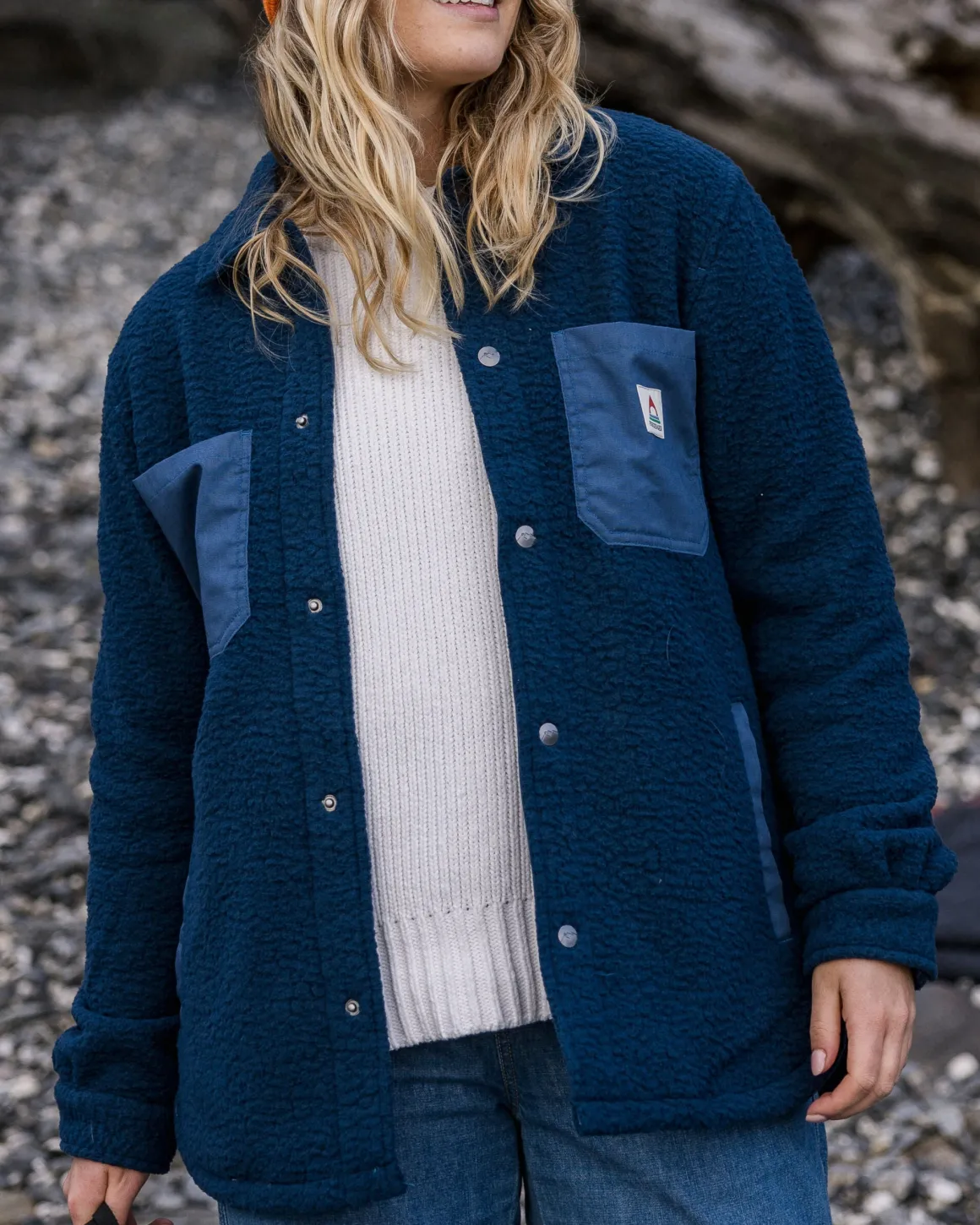 Chemise Sherpa Recyclée Oversize - Denim Foncé