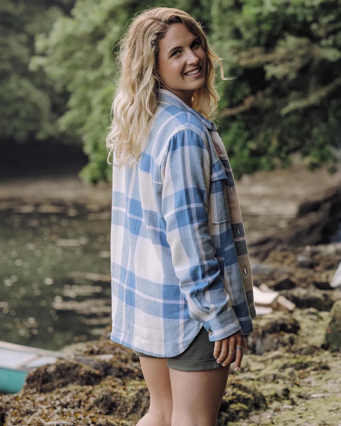 Chemise Stella en coton bio à manches longues - Carreaux bleu provincial