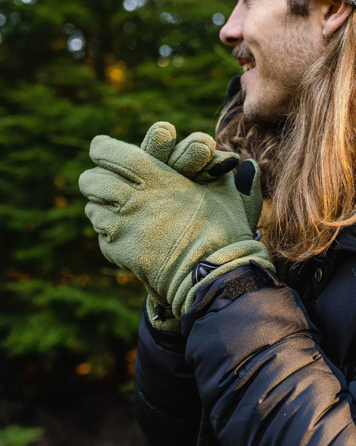 Gants d'excursion d'une journée en polaire recyclée compatibles avec écran tactile - Kaki