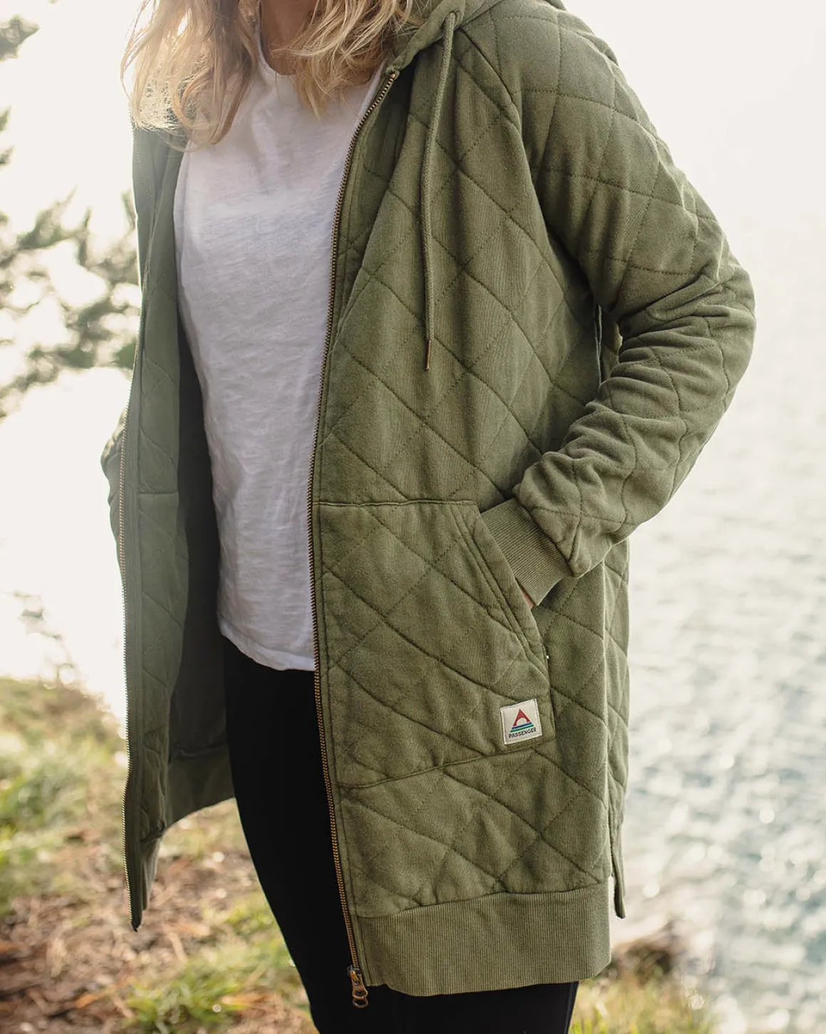 Hoodie zippé intégral matelassé recyclé Getaway - Khaki