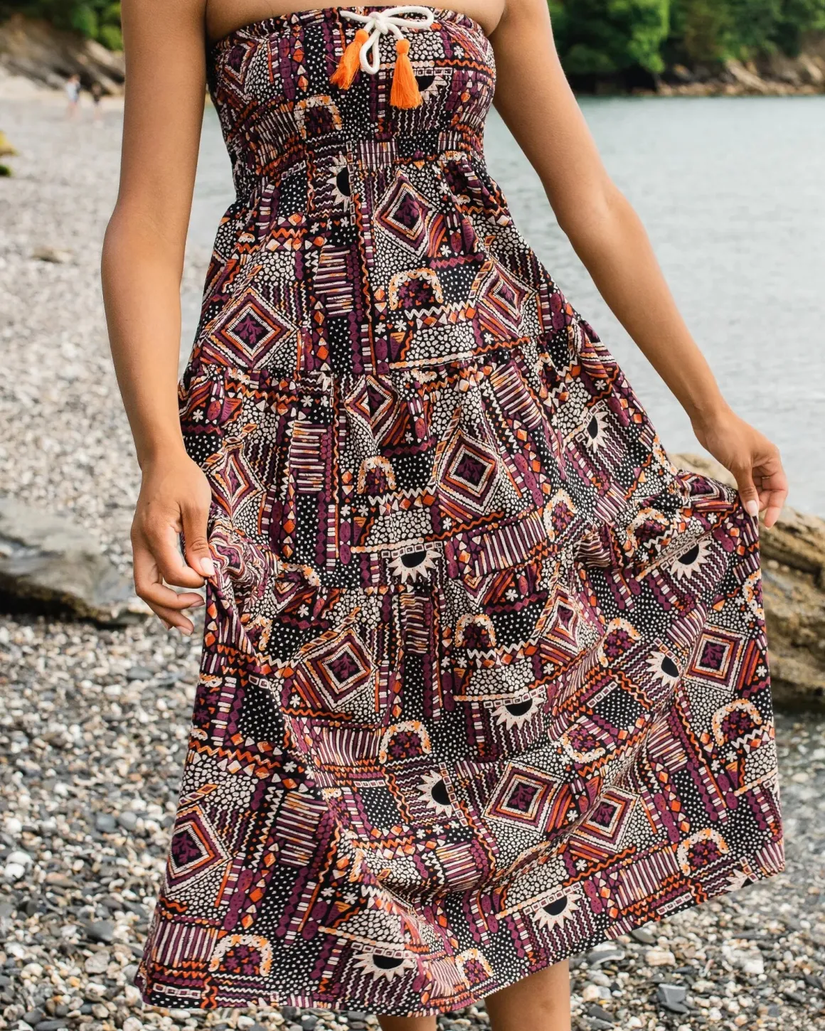 Jupe Maxi en Coton Recyclé Fareway - Patchwork Vintage Noir/Multi
