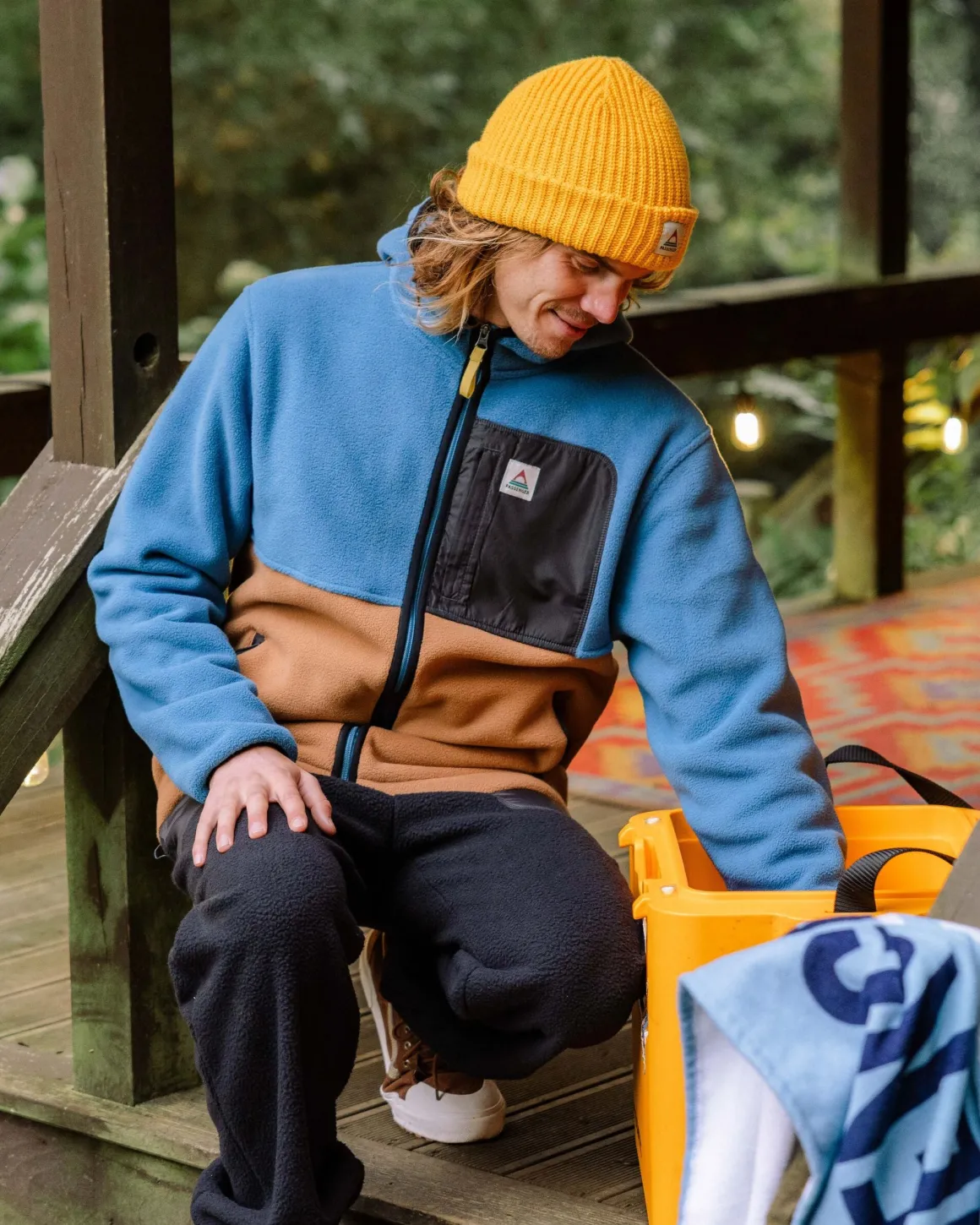 Loch Hooded Polar Fleece Recyclé - Toffee/Bleu Acier