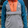 Polaire à Capuche et Demi-Zip Woodland - Gris Chiné / Bleu Tidal