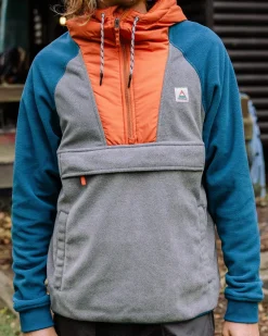 Polaire à Capuche et Demi-Zip Woodland - Gris Chiné / Bleu Tidal