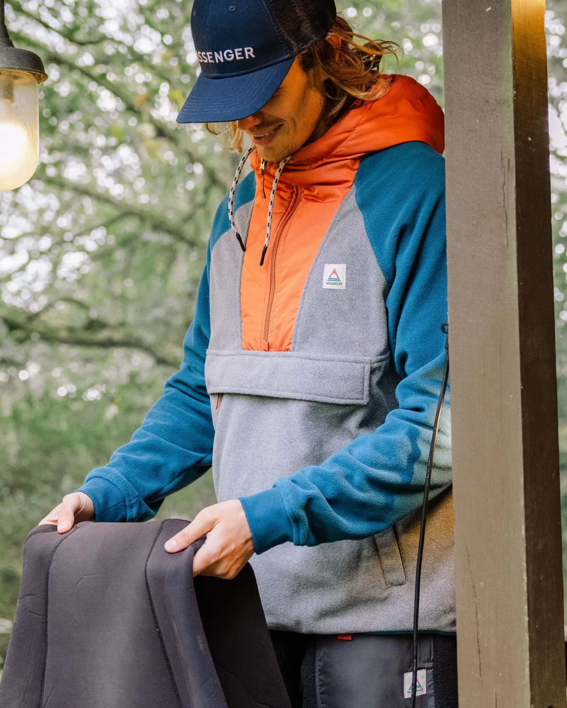 Polaire à Capuche et Demi-Zip Woodland - Gris Chiné / Bleu Tidal