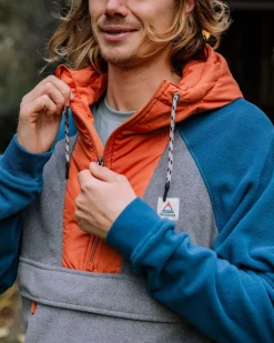 Polaire à Capuche et Demi-Zip Woodland - Gris Chiné / Bleu Tidal