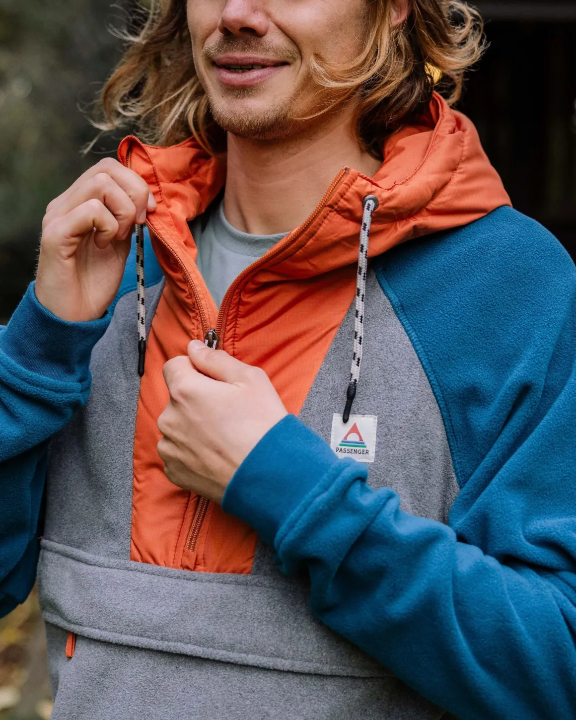 Polaire à Capuche et Demi-Zip Woodland - Gris Chiné / Bleu Tidal