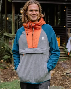 Polaire à Capuche et Demi-Zip Woodland - Gris Chiné / Bleu Tidal