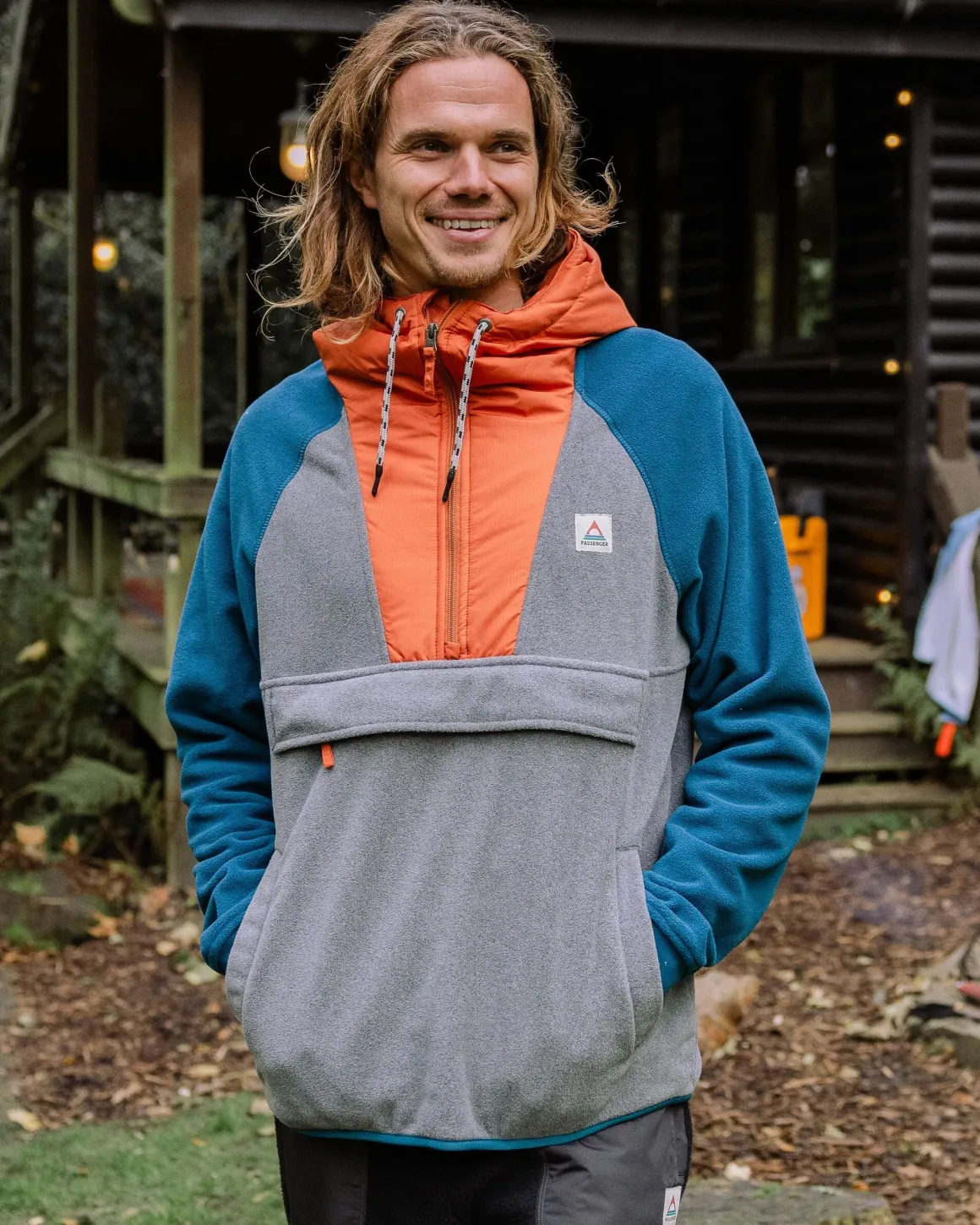 Polaire à Capuche et Demi-Zip Woodland - Gris Chiné / Bleu Tidal