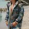 Poncho de Surf Doublé en Sherpa Recyclé Waves - Camouflage Palmier Abricot