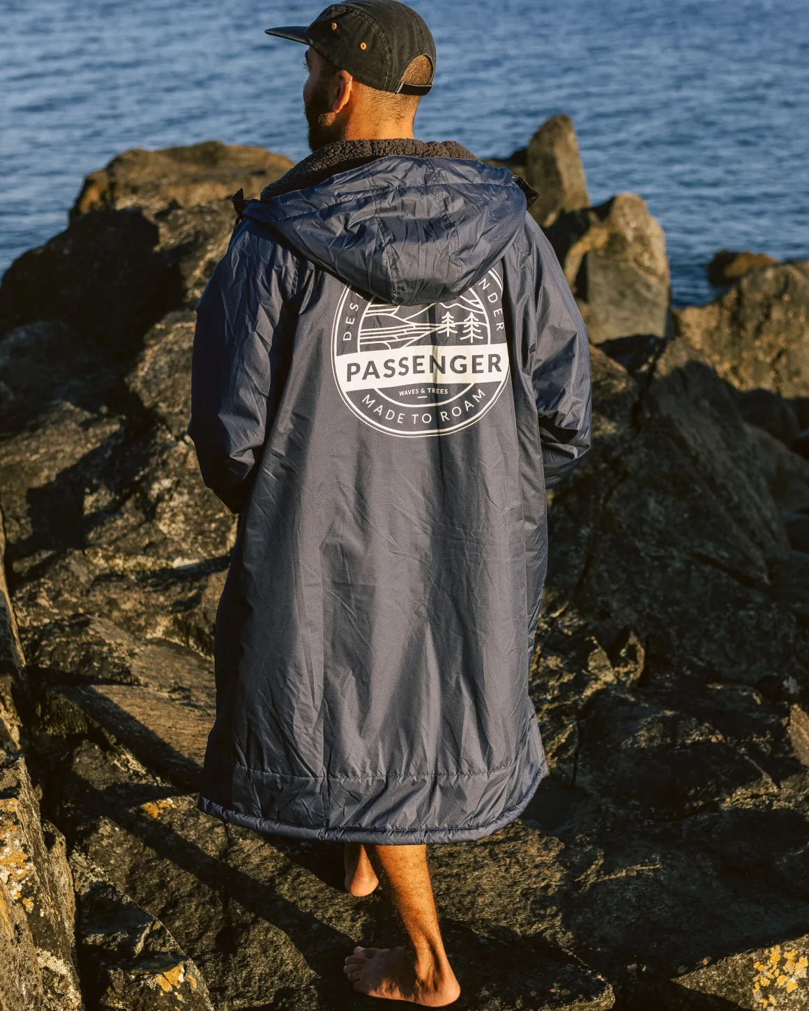 Poncho de surf doublé en sherpa recyclé Waves - Rich Navy