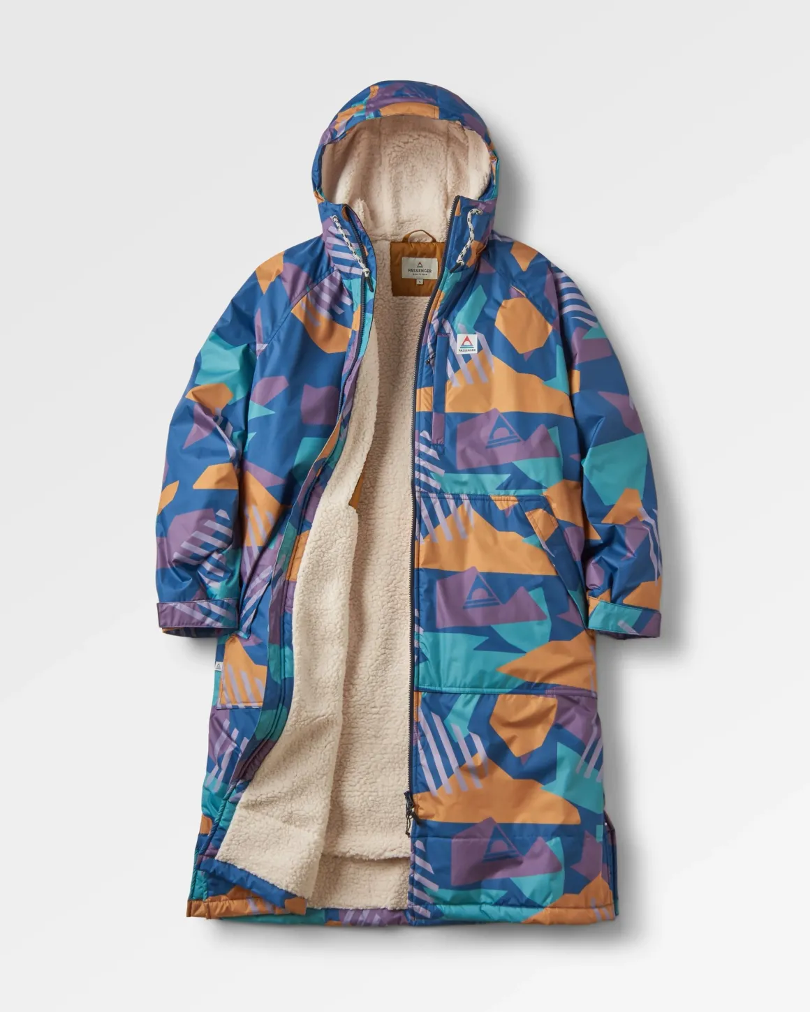 Poncho de surf doublé en sherpa recyclé Waves - Motif camouflage bleu profond