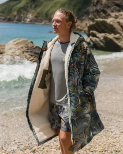 Poncho de Surf Doublé en Sherpa Recyclé Waves - Camouflage Palmier Abricot