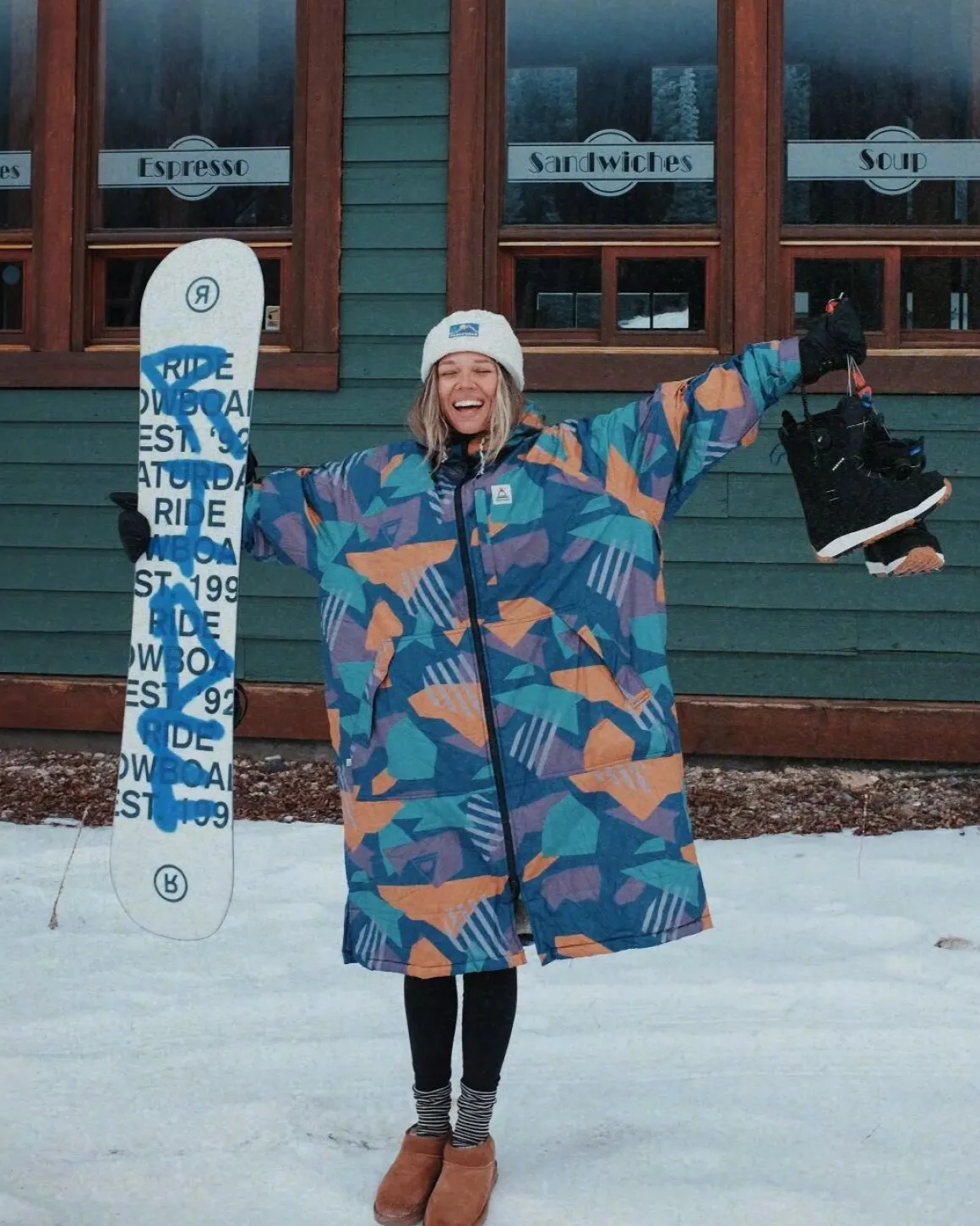Poncho de surf doublé en sherpa recyclé Waves - Motif camouflage bleu profond
