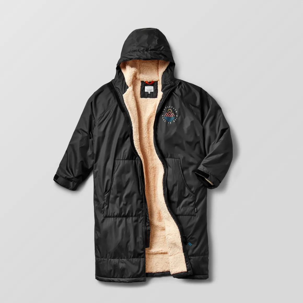 Poncho de surf doublé en sherpa recyclé Escapism - Noir