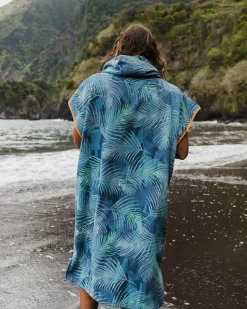Poncho de surf en tissu recyclé Tulum - Palm Camo Moonlight