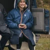 Poncho de surf recyclé avec doublure en sherpa Waves - Denim Foncé/ Bleu Marine Profond
