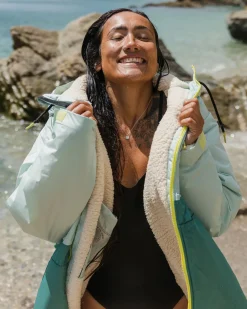 Poncho de surf recyclé doublé en sherpa Waves - Surf Spray/Deep Sea