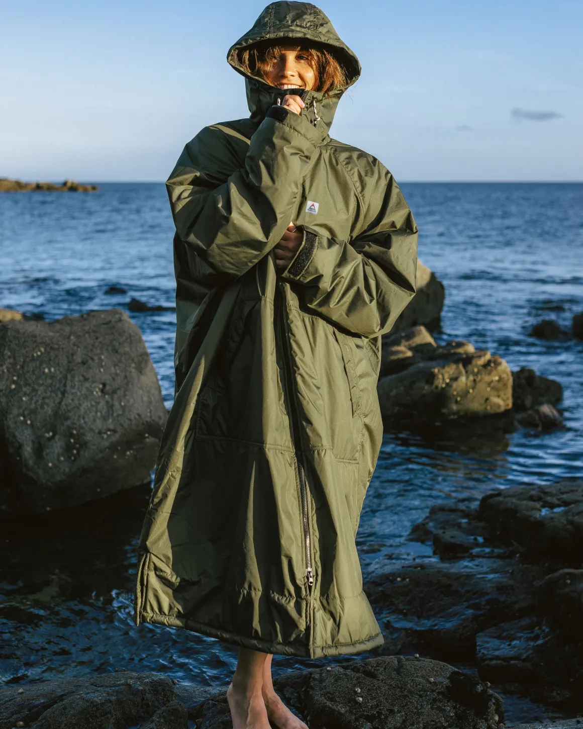 Poncho de surf recyclé doublé Sherpa - Kaki