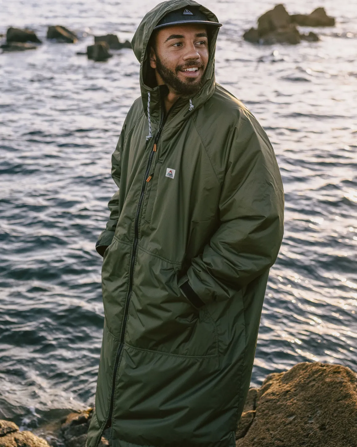 Poncho de surf recyclé doublé Sherpa - Kaki