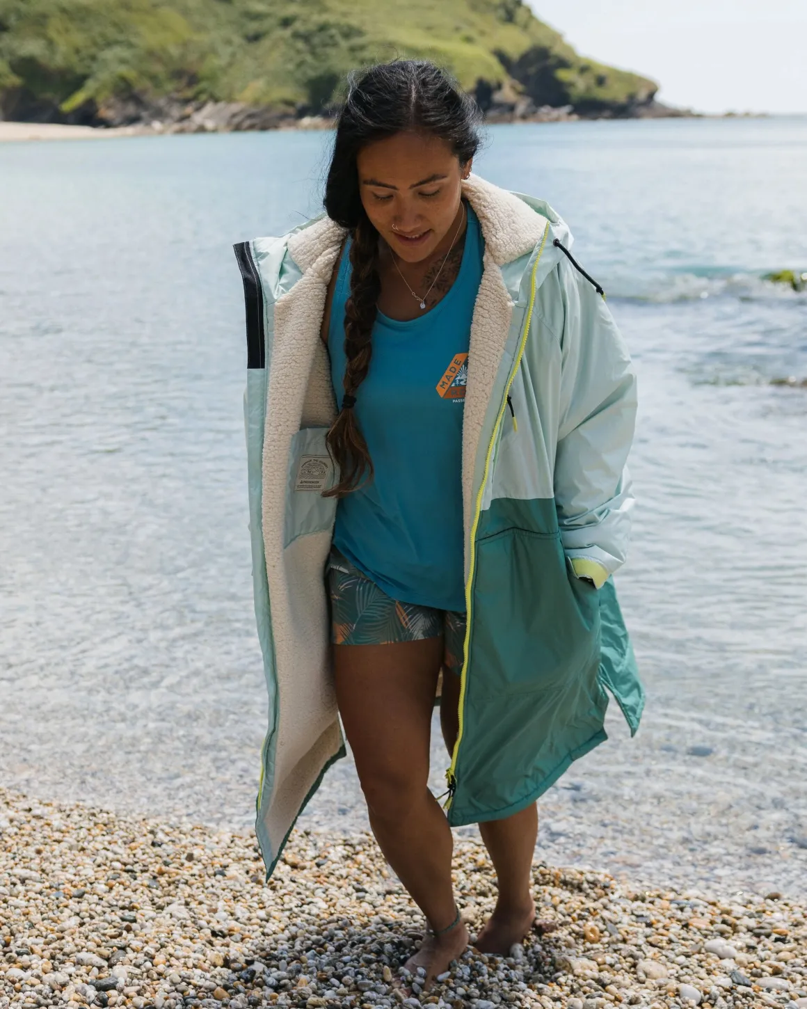 Poncho de surf recyclé doublé en sherpa Waves - Surf Spray/Deep Sea