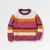 Pull bio en coton tricoté confort - Rayures multi rhubarbe