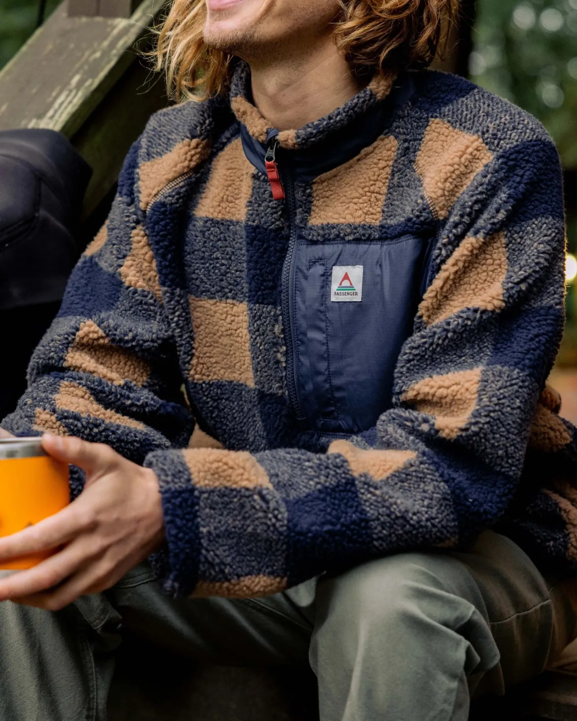 Sherpa Recyclé Offroad 1/2 Zip Fleece - Toffee/Rich Navy Buffalo