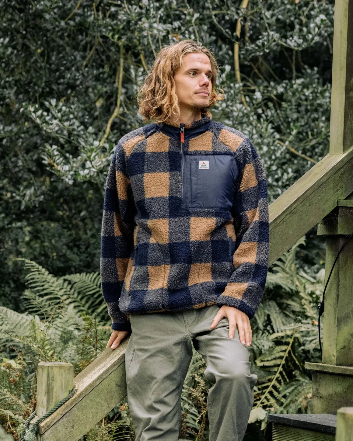 Sherpa Recyclé Offroad 1/2 Zip Fleece - Toffee/Rich Navy Buffalo