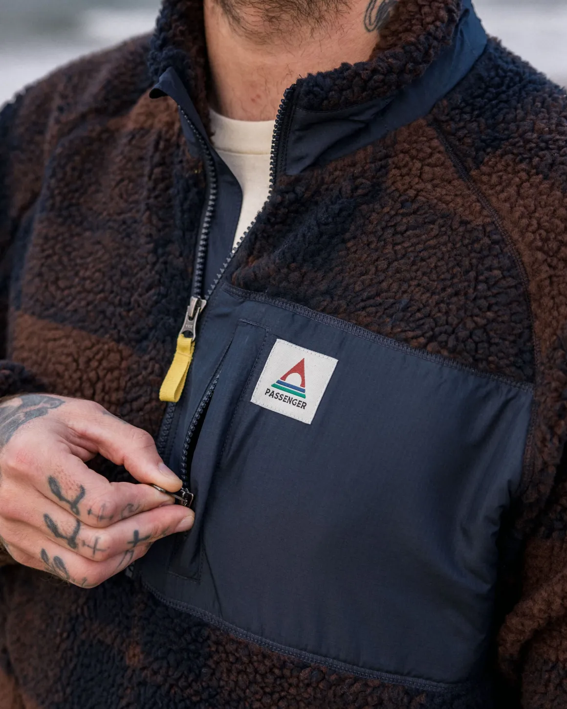 Sherpa Recyclé Offroad 1/2 Zip Fleece - Chestnut/Deep Navy Check