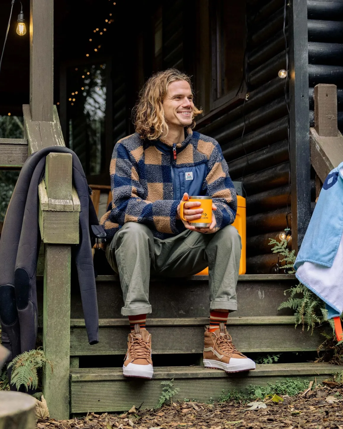 Sherpa Recyclé Offroad 1/2 Zip Fleece - Toffee/Rich Navy Buffalo