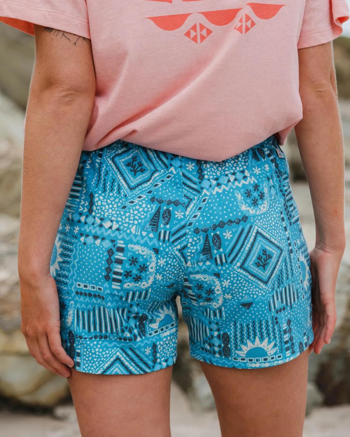 Short polyvalent recyclé Way Out - Patchwork vintage bleu piscine