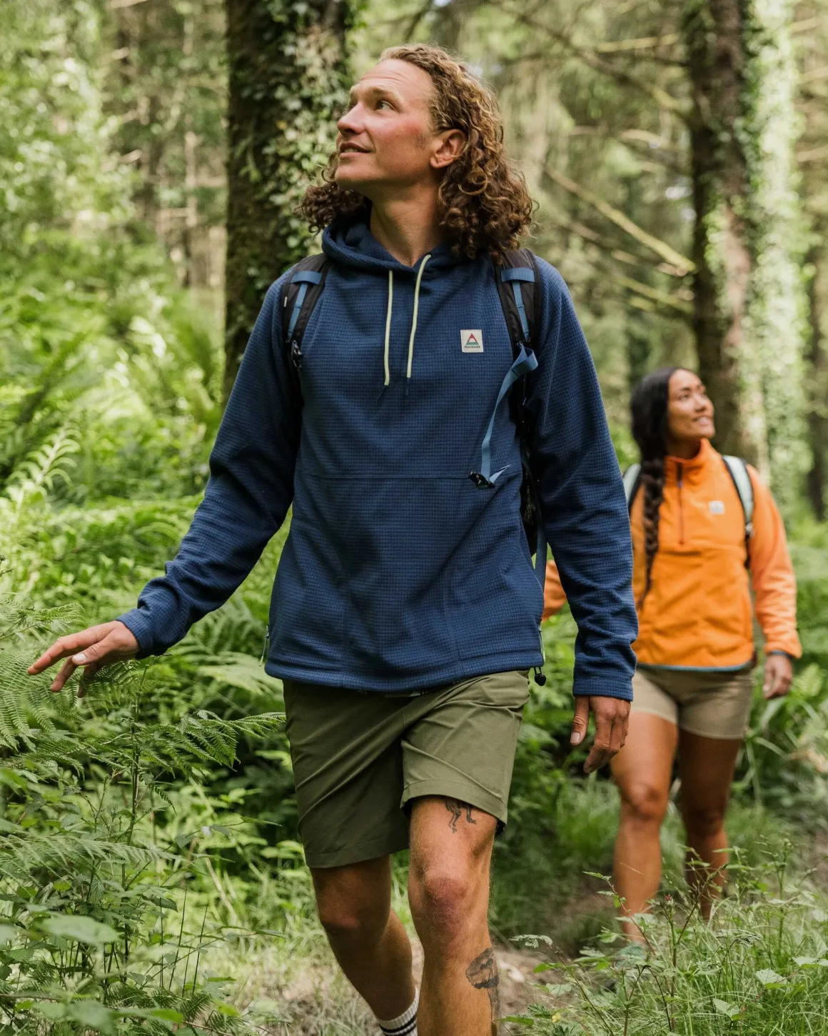 Sweat à capuche en polaire recyclée à carreaux - Denim foncé