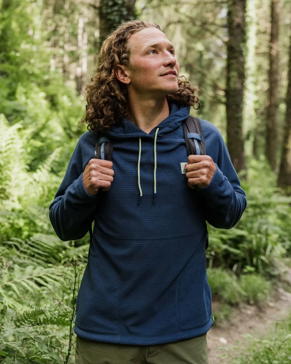 Sweat à capuche en polaire recyclée à carreaux - Denim foncé