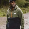 Sweat à capuche Woodland 1/2 zip en polaire recyclée - True Black/ Khaki