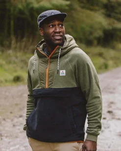 Sweat à capuche Woodland 1/2 zip en polaire recyclée - True Black/ Khaki
