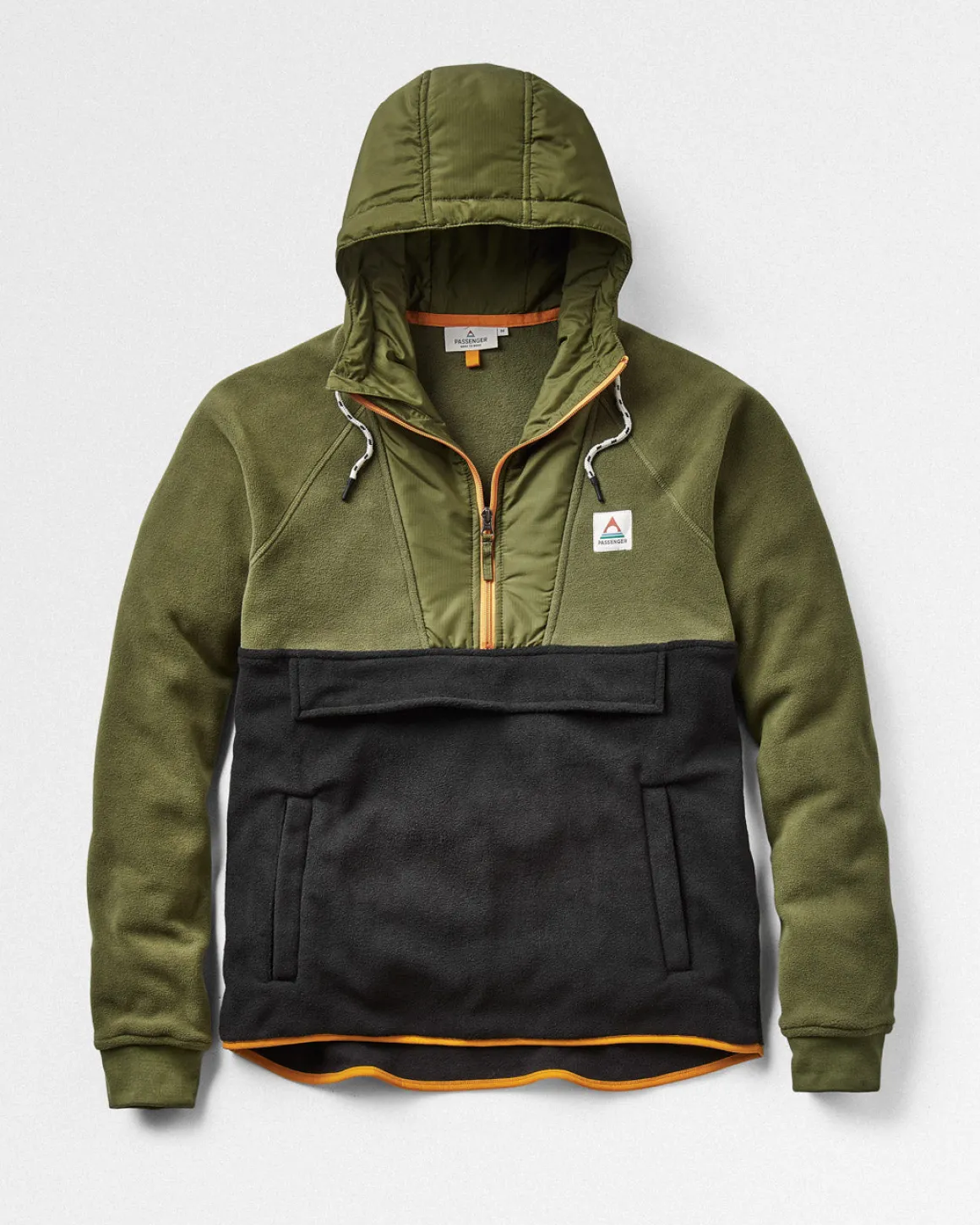 Sweat à capuche Woodland 1/2 zip en polaire recyclée - True Black/ Khaki