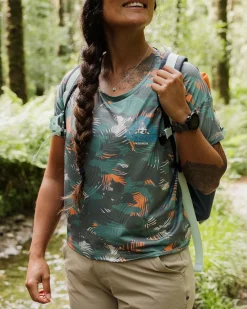 T-shirt Actif Recyclé à Dos Noué avec Impression Chakra - Camouflage Palmier Mer Profonde