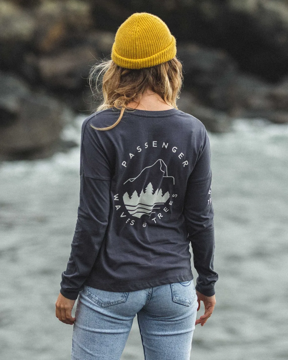 T-shirt manches longues recyclé Big Leaf - Noir délavé