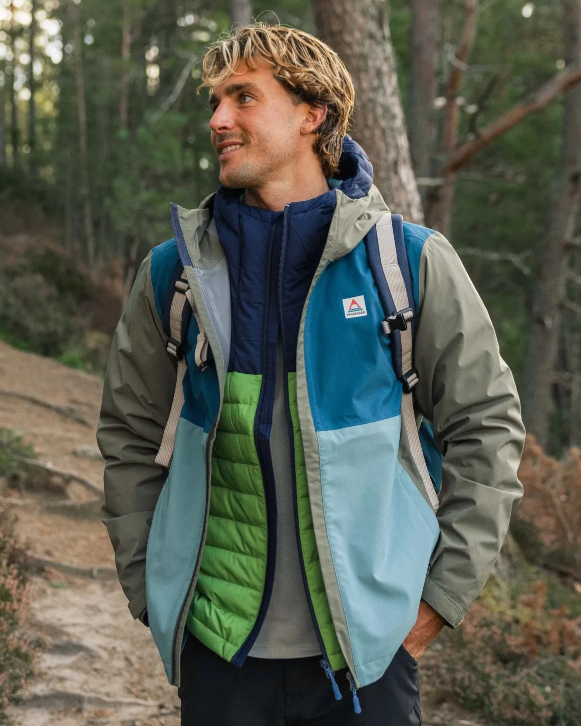 Veste Imperméable Recyclée Downpour - Tidal Blue/Arctic/Dusty Olive