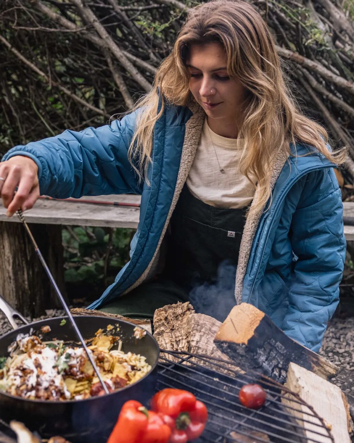 Veste Isolée Doublée Sherpa Recyclée Terreuse - Bleu Lavé