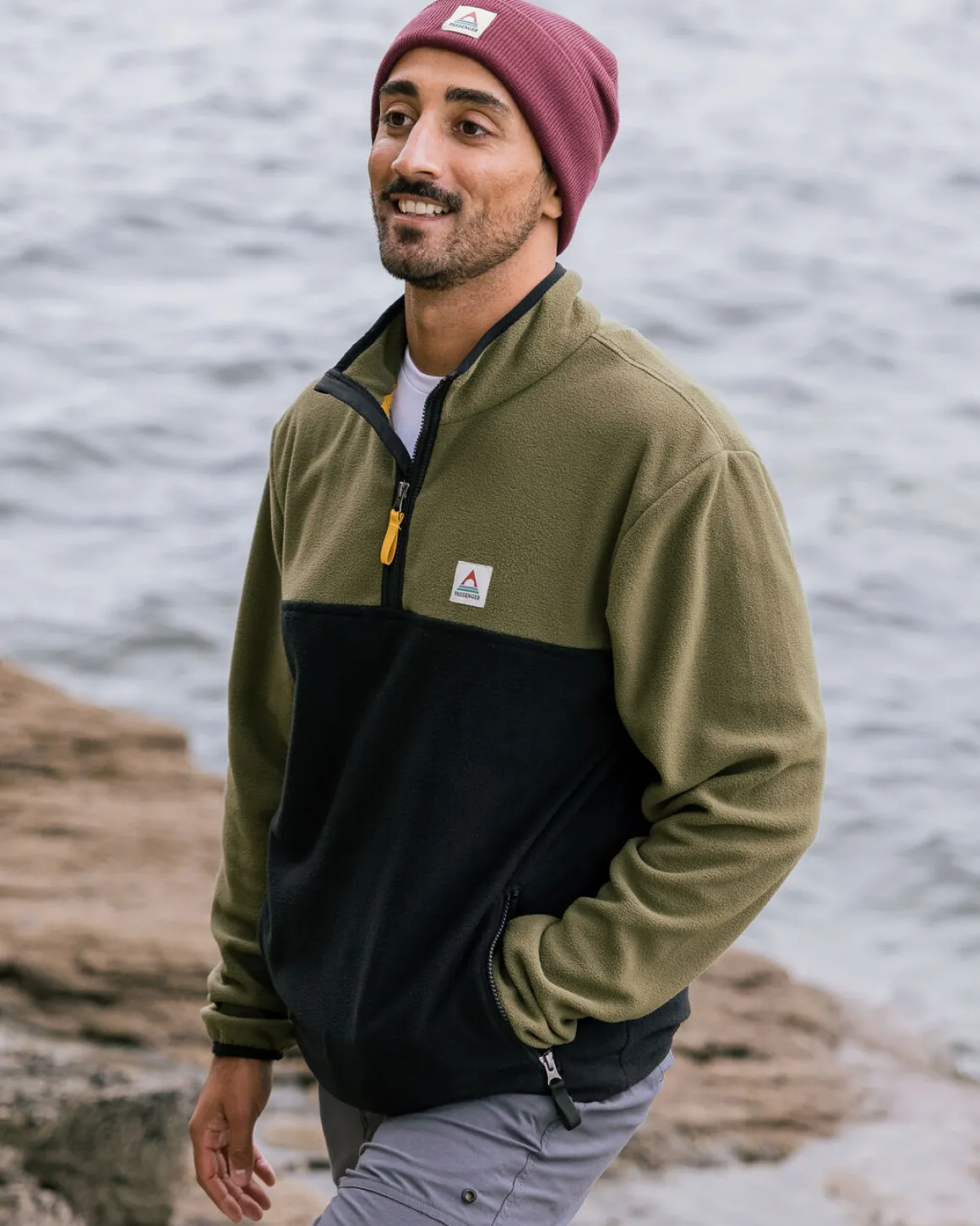 Veste polaire recyclée 1/4 zip Set Off - Khaki