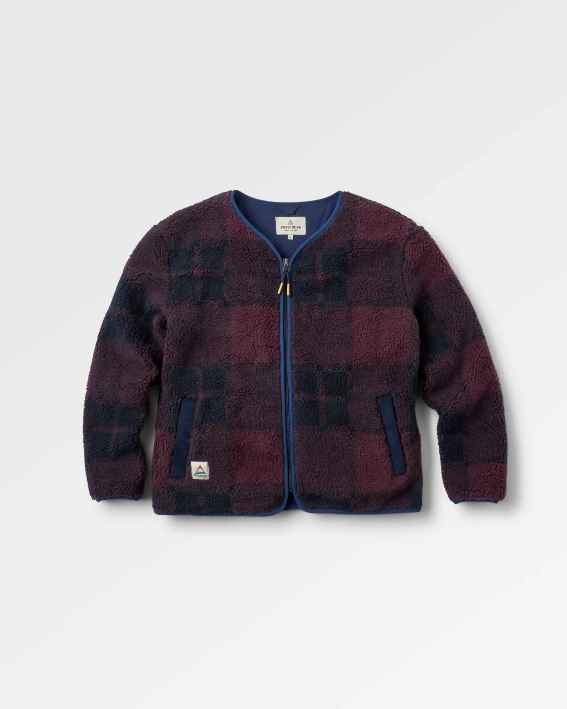 Veste Sherpa en Polaire Recyclée Tawny - Carreaux Prune Foncé/Marine Foncé